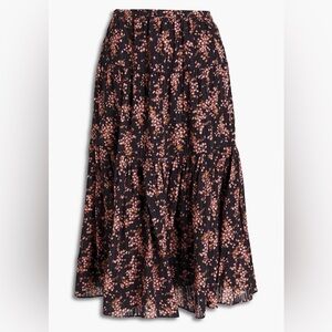 Ulla Johnson Auveline tiered floral-print cotton-blend jacquard midi ski…